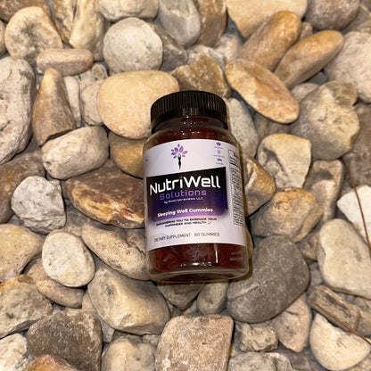 NutriWell Sleep Well Gummy Bottle with rock at Emory University Hospital, Atlanta, Georgia.