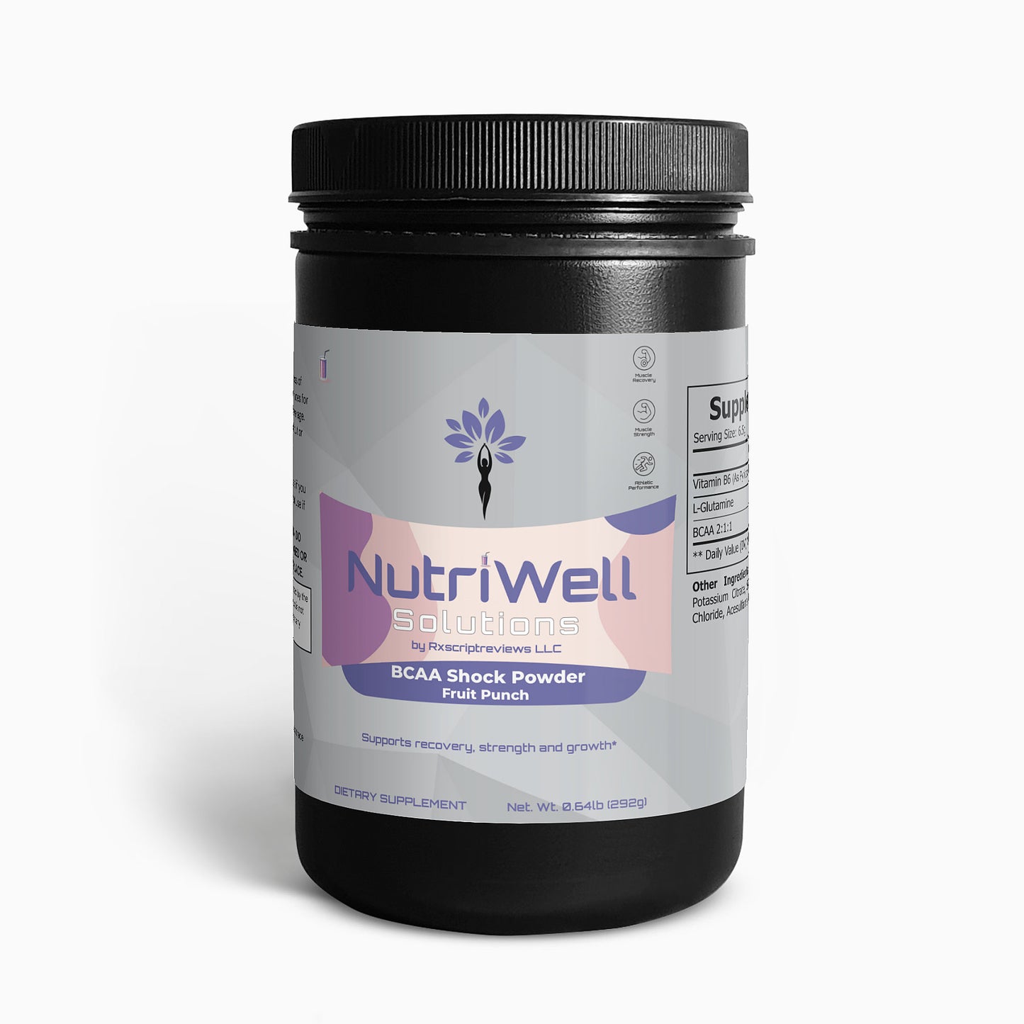 a jar of NutriWell Solutions BCAA Post Workout Powder (Fruit Punch)