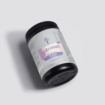 a jar of NutriWell Solutions Nitric Shock Pre-Workout Powder (Fruit Punch) on its side 