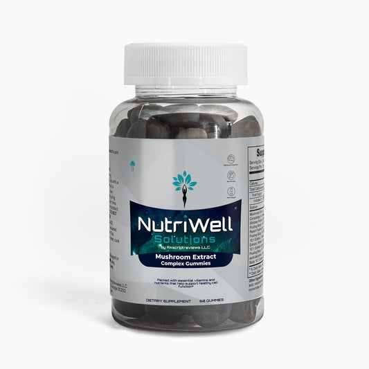 A bottle of NutriWell Solutions’ Mushroom Extract Gummies 