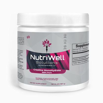 A jar of NutriWell Solutions’ Pure Creatine Monohydrate 