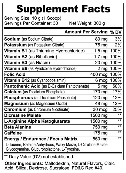 NutriWell Solutions Nitric Shock Pre-Workout Powder (Fruit Punch) supplement facts 