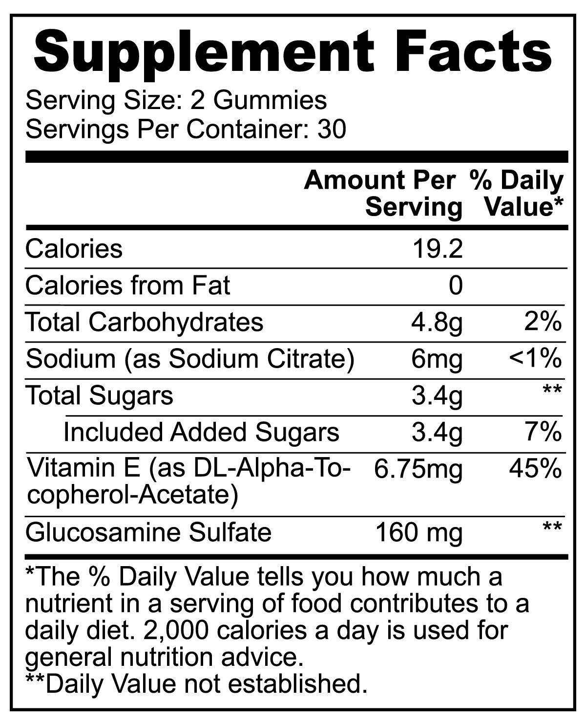 NutriWell Joint Support Gummy Bottle supplement facts