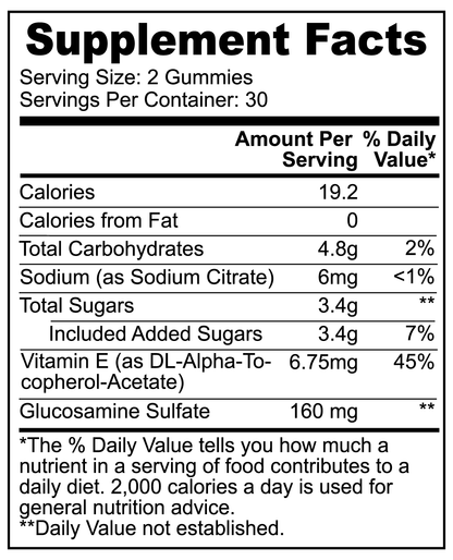 NutriWell Joint Support Gummy Bottle supplement facts